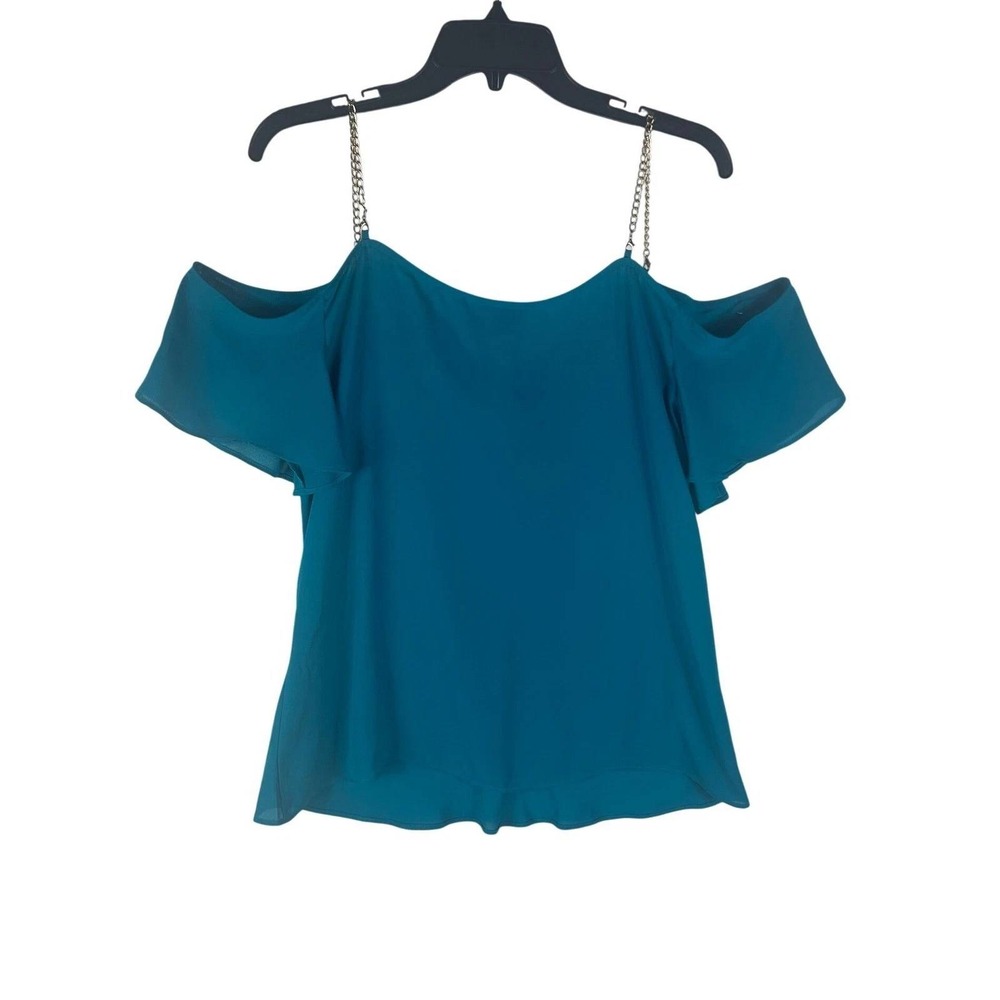 Bold Elements Polynesian Blue Cold Shoulder Chain Strap Blouse Large NEW
